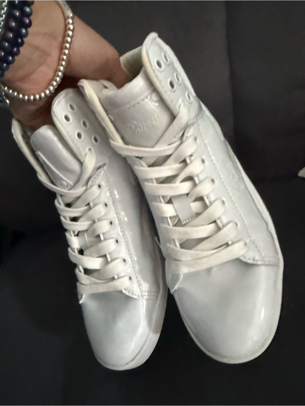 White High-Top Lace-Up Sneakers ⭐️Like New / solid white cheer shoes - Picture 5 of 9
